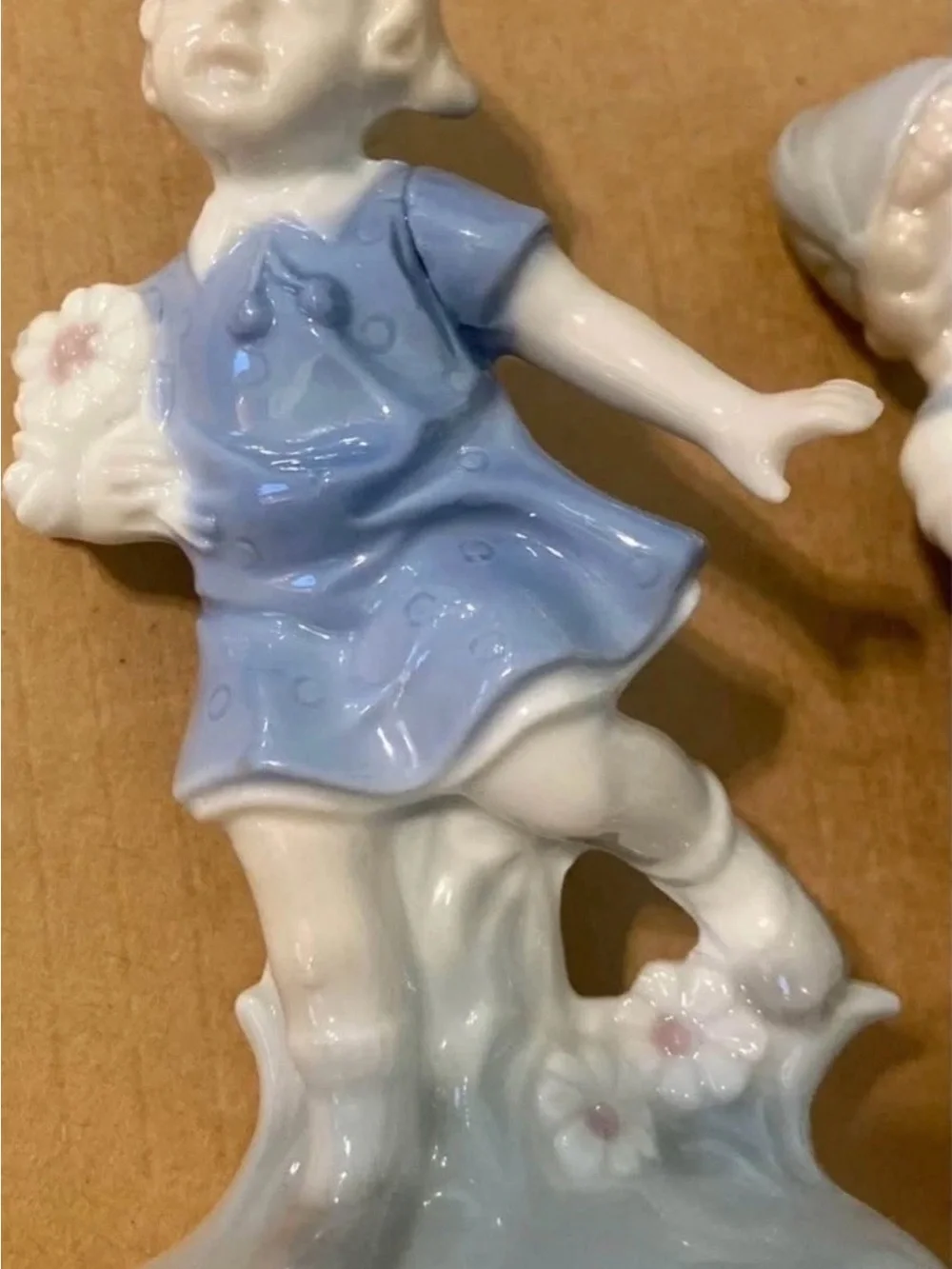 Blue Porcelain Girl Figurine Pair - Decorative Home Accent